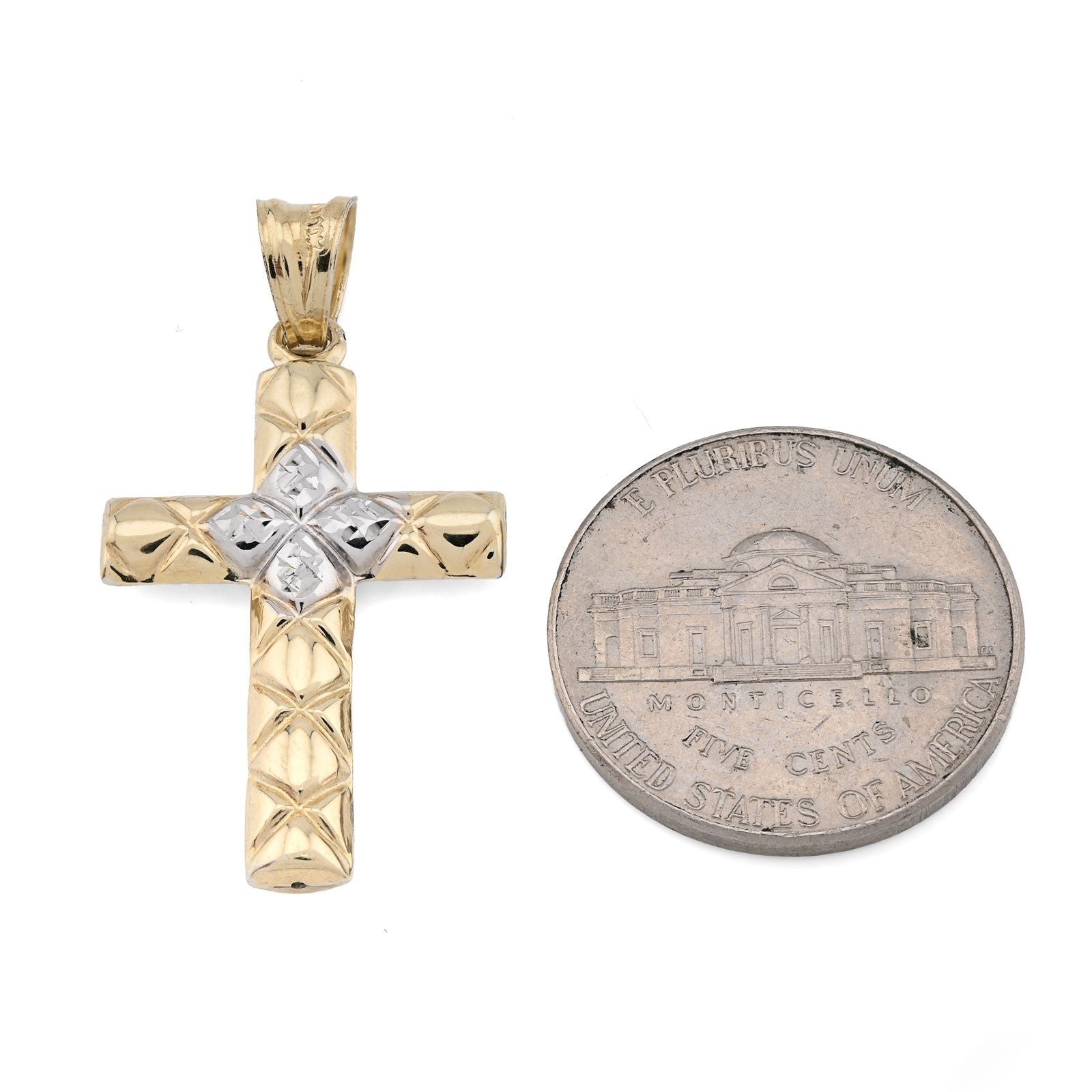1/10th 10k Gold Bonded 925 Diamond Cut Tube Cross Pendant Two Tone 1.1g Charm - Elite Jewelers - Charms & Pendants