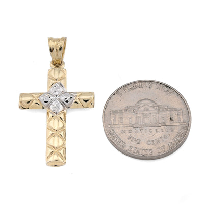 1/10th 10k Gold Bonded 925 Diamond Cut Tube Cross Pendant Two Tone 1.1g Charm - Elite Jewelers - Charms & Pendants