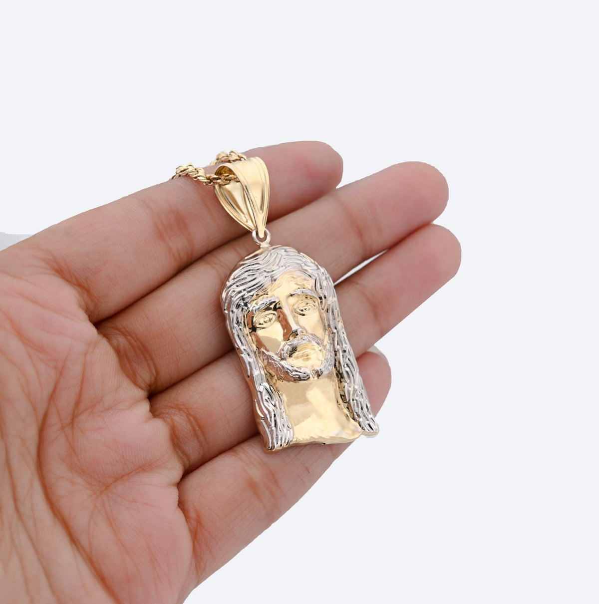 1/10th 10k Gold Bonded 925 Jesus Head Pendant Two Tone 4.3g Mens Religious Charm - Elite Jewelers - Charms & Pendants