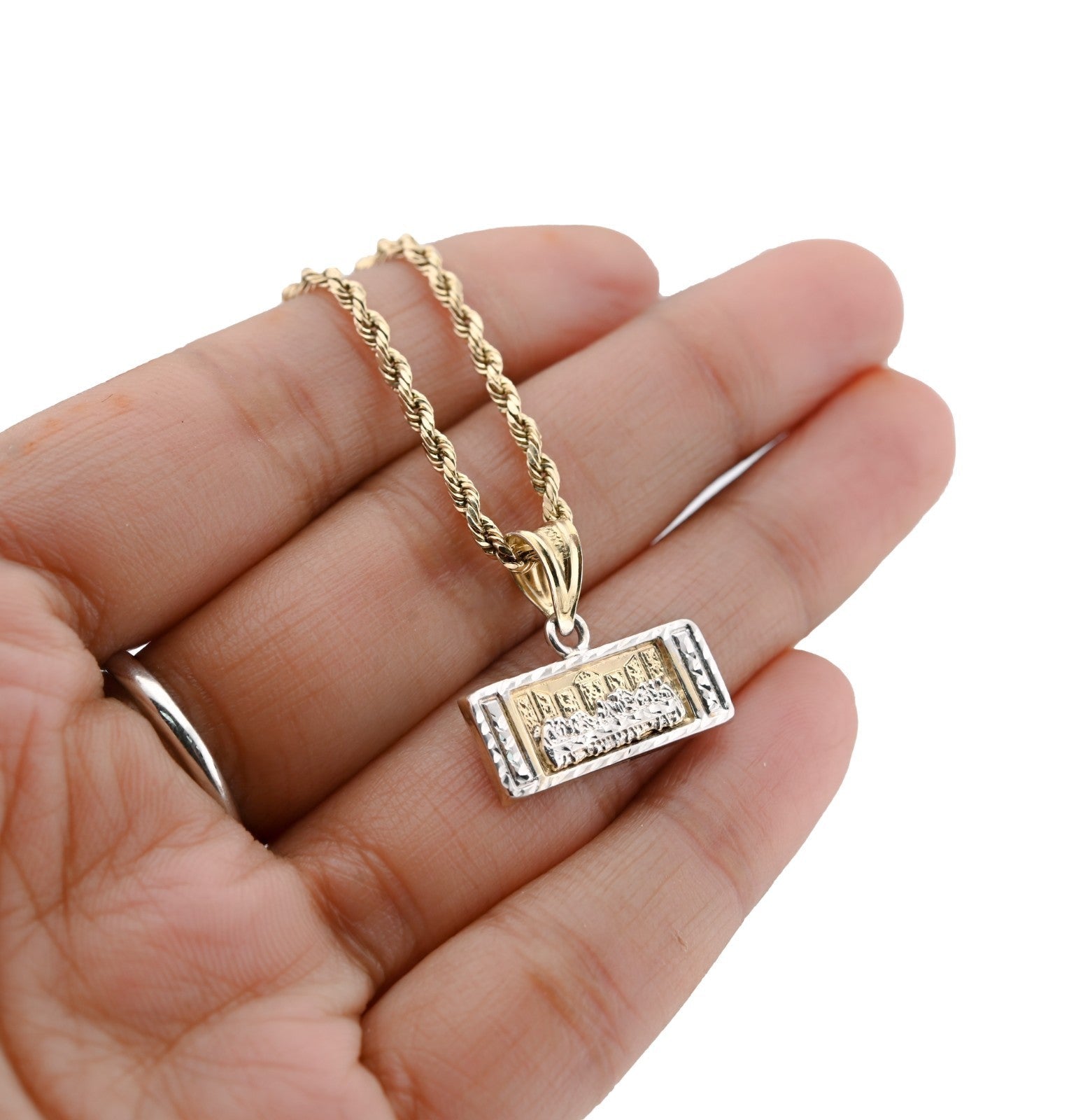 1/10th 10k Gold Bonded 925 Last Supper Pendant Two Tone Diamond Cut 1.2gms Charm - Elite Jewelers - Charms & Pendants
