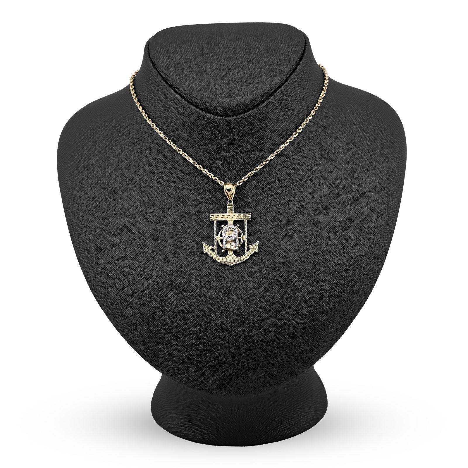 1/10th 10k Gold Bonded 925 Mariner Jesus Head on Cross Anchor Pendant 2.4g Charm - Elite Jewelers - Charms & Pendants