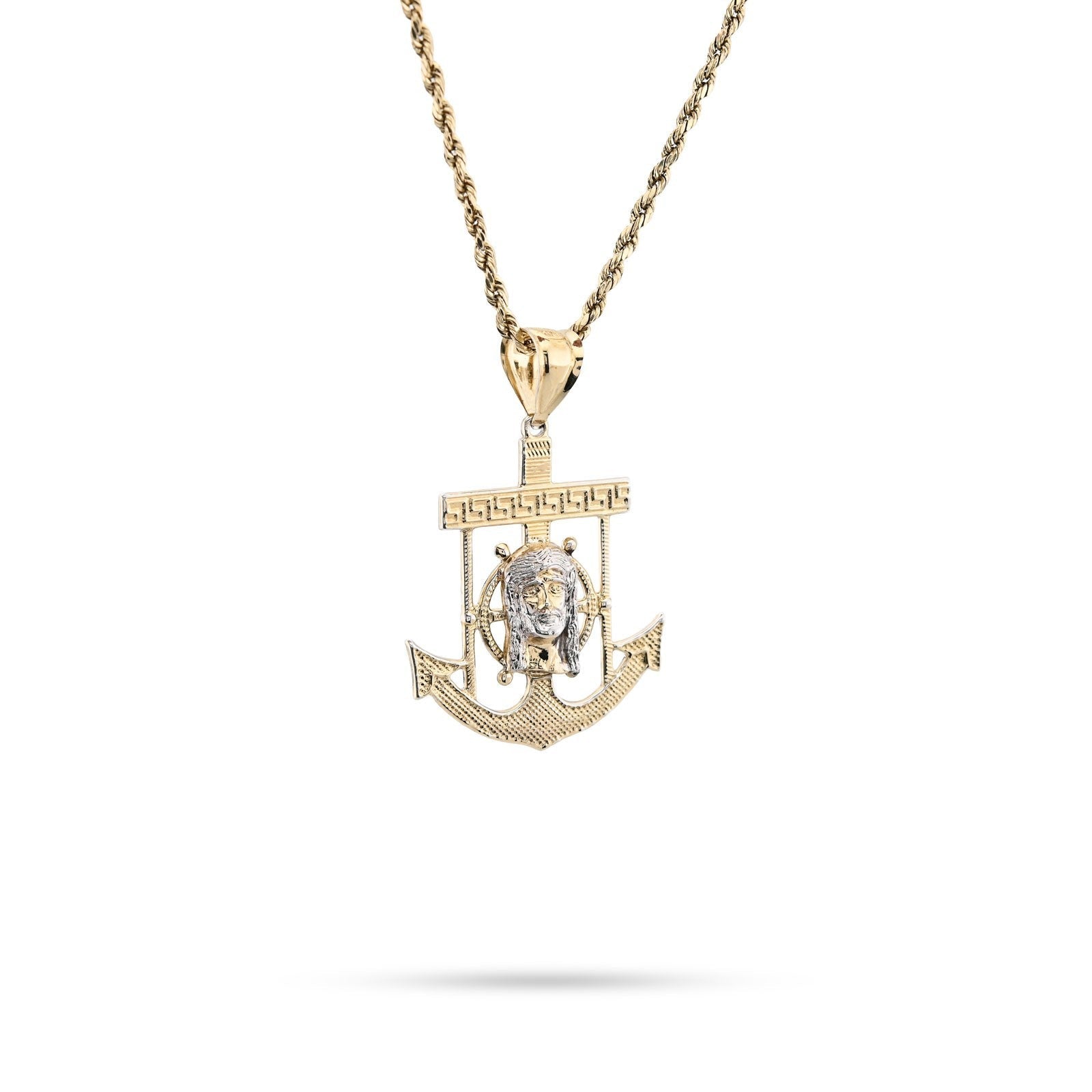 1/10th 10k Gold Bonded 925 Mariner Jesus Head on Cross Anchor Pendant 2.4g Charm - Elite Jewelers - Charms & Pendants