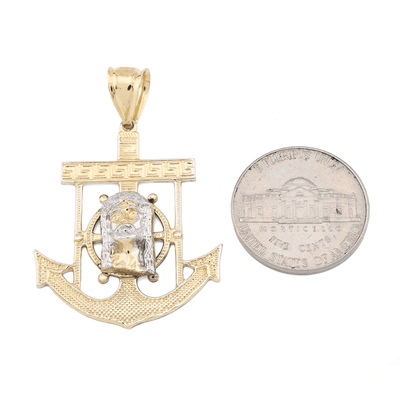 1/10th 10k Gold Bonded 925 Mariner Jesus Head on Cross Anchor Pendant 2.4g Charm - Elite Jewelers - Charms & Pendants