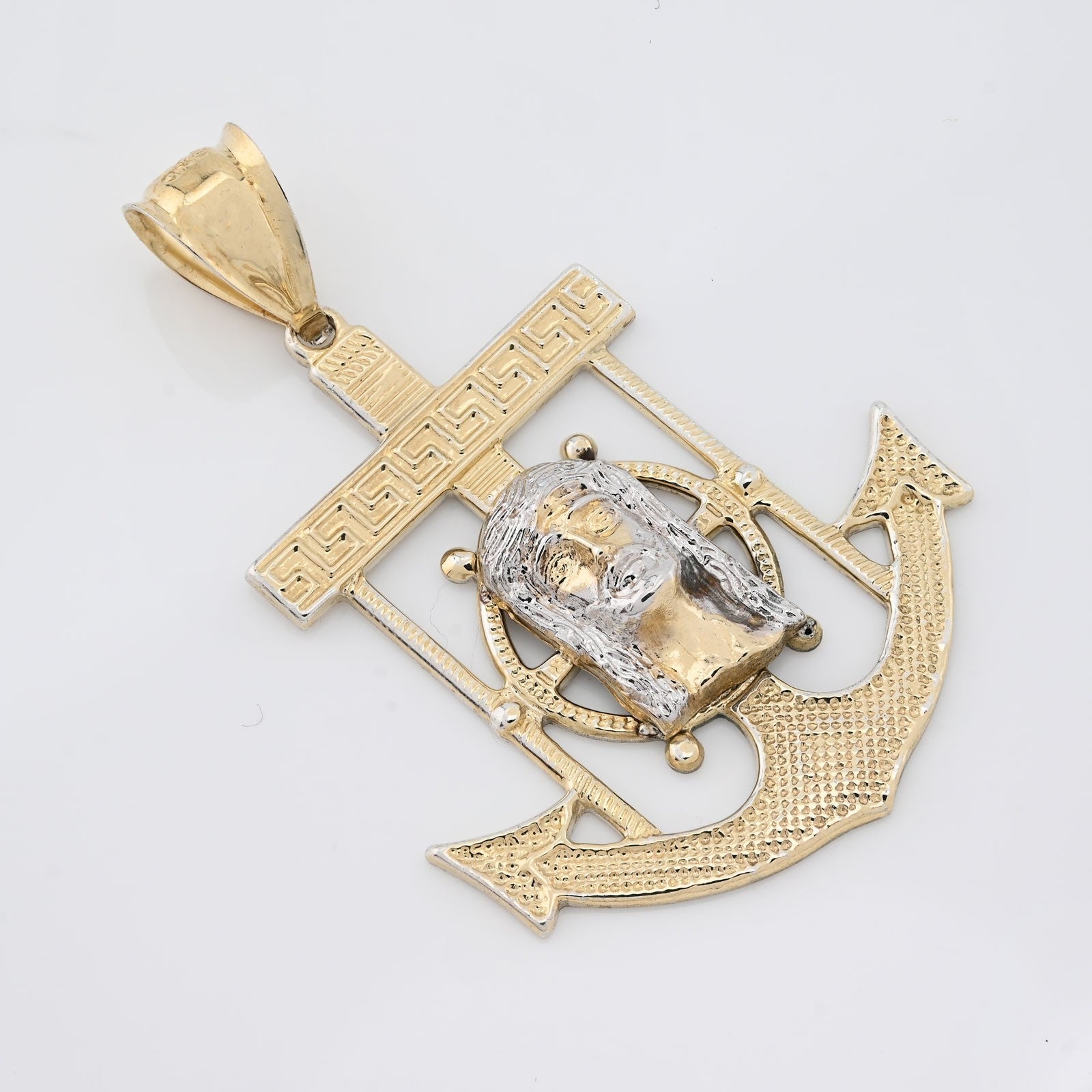 1/10th 10k Gold Bonded 925 Mariner Jesus Head on Cross Anchor Pendant 2.4g Charm - Elite Jewelers - Charms & Pendants