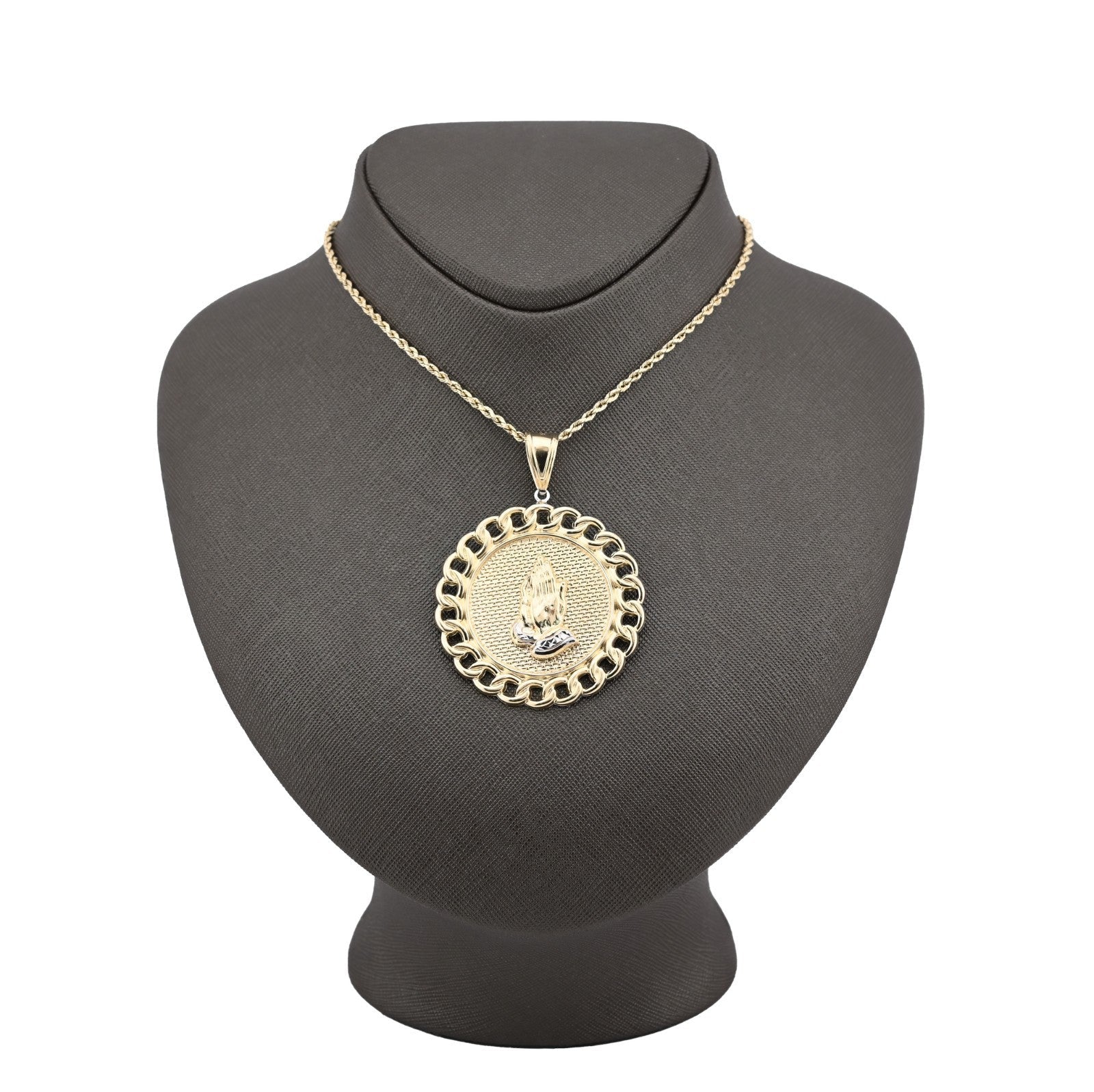 1/10th 10k Gold Bonded 925 Praying Hand Cuban Link Pendant Two Tone 9.6gms Charm - Elite Jewelers - Charms & Pendants