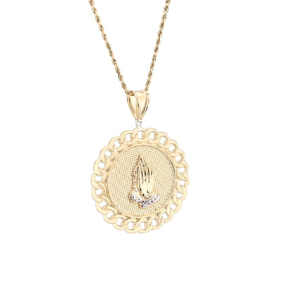 1/10th 10k Gold Bonded 925 Praying Hand Cuban Link Pendant Two Tone 9.6gms Charm - Elite Jewelers - Charms & Pendants