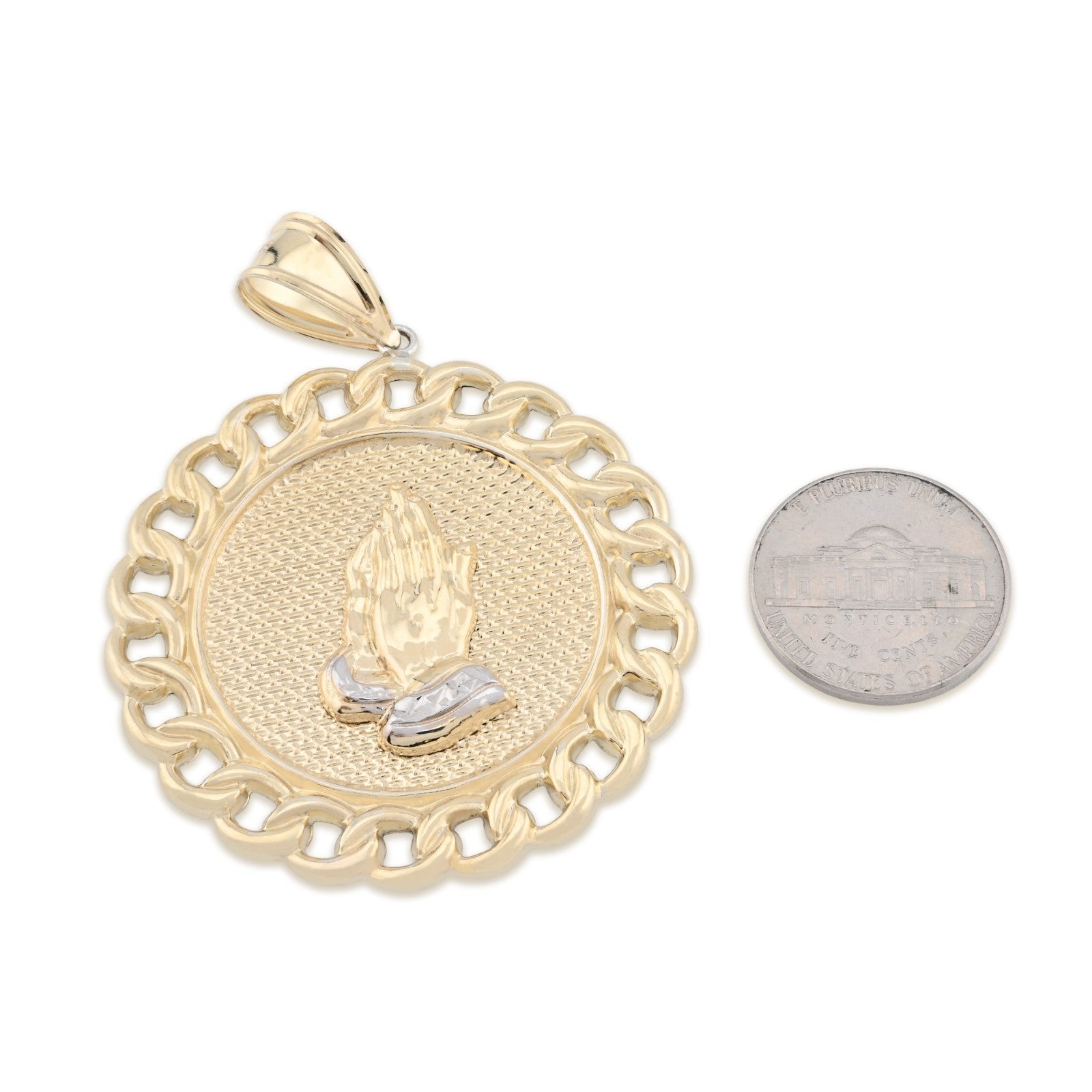 1/10th 10k Gold Bonded 925 Praying Hand Cuban Link Pendant Two Tone 9.6gms Charm - Elite Jewelers - Charms & Pendants