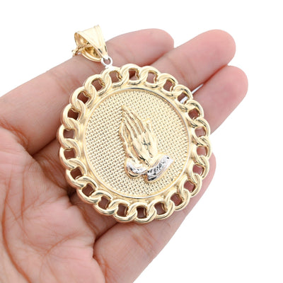 1/10th 10k Gold Bonded 925 Praying Hand Cuban Link Pendant Two Tone 9.6gms Charm - Elite Jewelers - Charms & Pendants