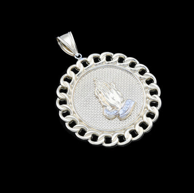 1/10th 10k Gold Bonded 925 Praying Hand Cuban Link Pendant Two Tone 9.6gms Charm - Elite Jewelers - Charms & Pendants