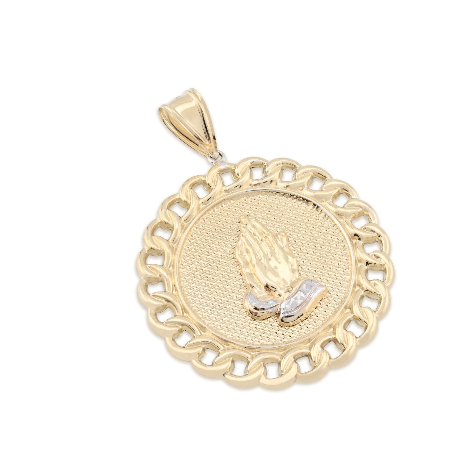 1/10th 10k Gold Bonded 925 Praying Hand Cuban Link Pendant Two Tone 9.6gms Charm - Elite Jewelers - Charms & Pendants