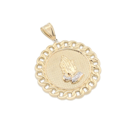 1/10th 10k Gold Bonded 925 Praying Hand Cuban Link Pendant Two Tone 9.6gms Charm - Elite Jewelers - Charms & Pendants