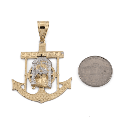 1/10th 10k Gold Bonded 925 Religious 2 - Tone Jesus Face Anchor Pendant 4.1g Charm - Elite Jewelers - Charms & Pendants