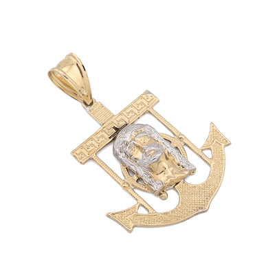 1/10th 10k Gold Bonded 925 Religious 2 - Tone Jesus Face Anchor Pendant 4.1g Charm - Elite Jewelers - Charms & Pendants