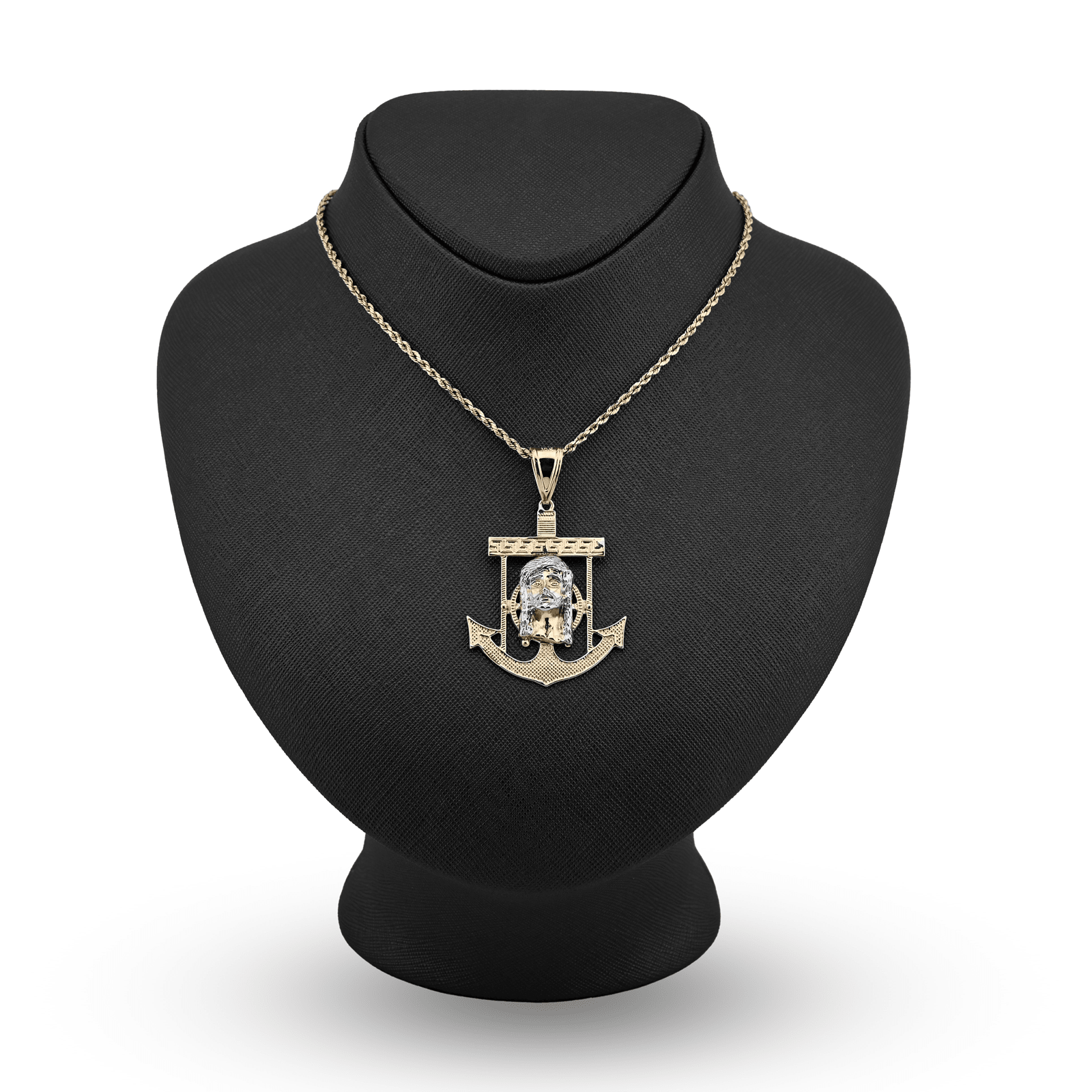 1/10th 10k Gold Bonded 925 Religious 2 - Tone Jesus Face Anchor Pendant 4.1g Charm - Elite Jewelers - Charms & Pendants