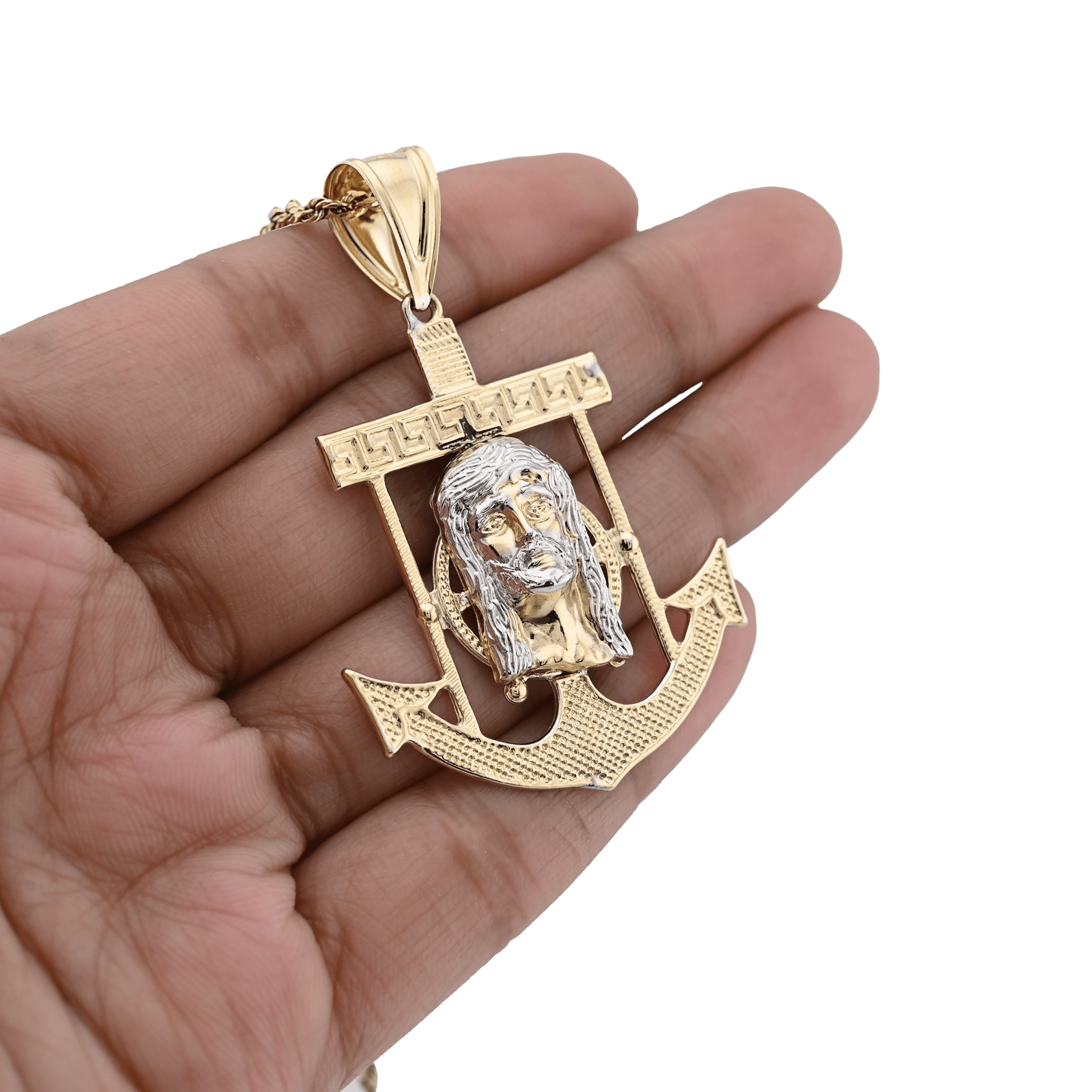 1/10th 10k Gold Bonded 925 Religious 2 - Tone Jesus Face Anchor Pendant 4.1g Charm - Elite Jewelers - Charms & Pendants