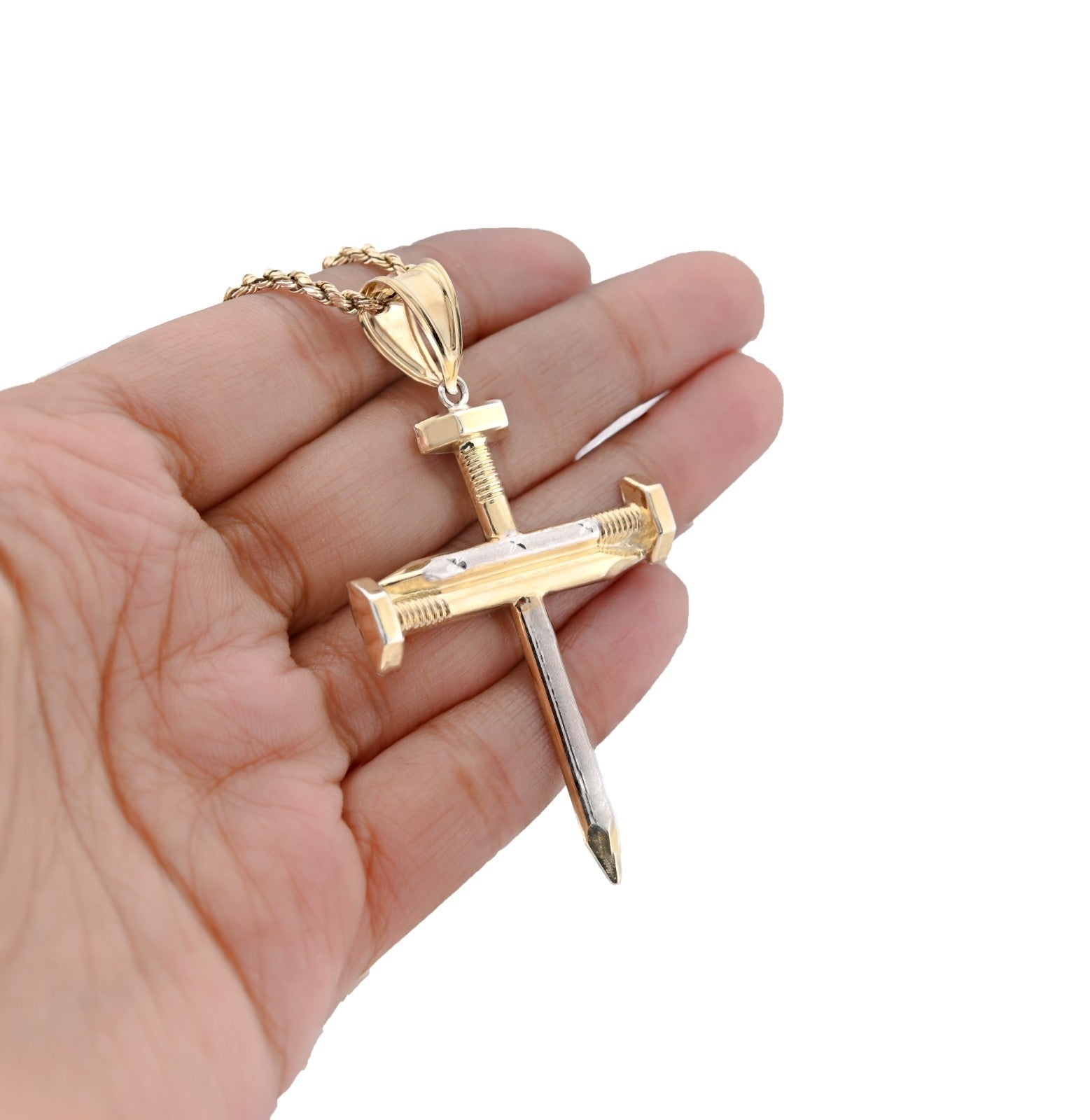 1/10th 10k Gold Bonded 925 Screw Nail Cross Pendant 3.3gms Mens Two Tone Charm - Elite Jewelers - Charms & Pendants