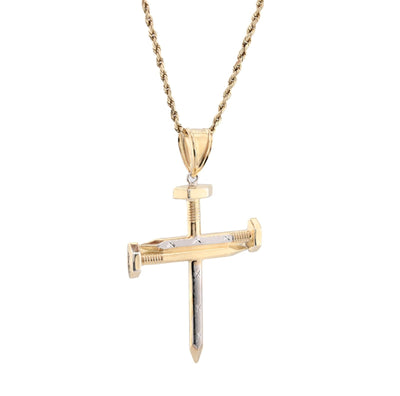 1/10th 10k Gold Bonded 925 Screw Nail Cross Pendant 3.3gms Mens Two Tone Charm - Elite Jewelers - Charms & Pendants