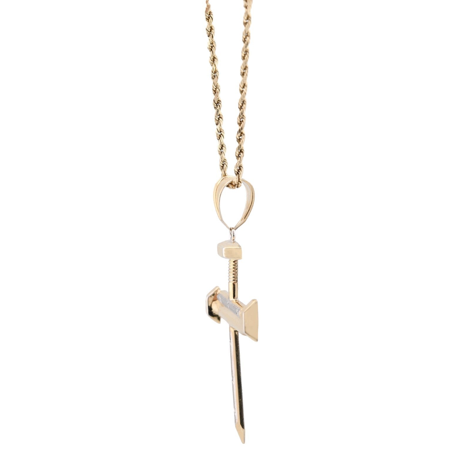 1/10th 10k Gold Bonded 925 Screw Nail Cross Pendant 3.3gms Mens Two Tone Charm - Elite Jewelers - Charms & Pendants