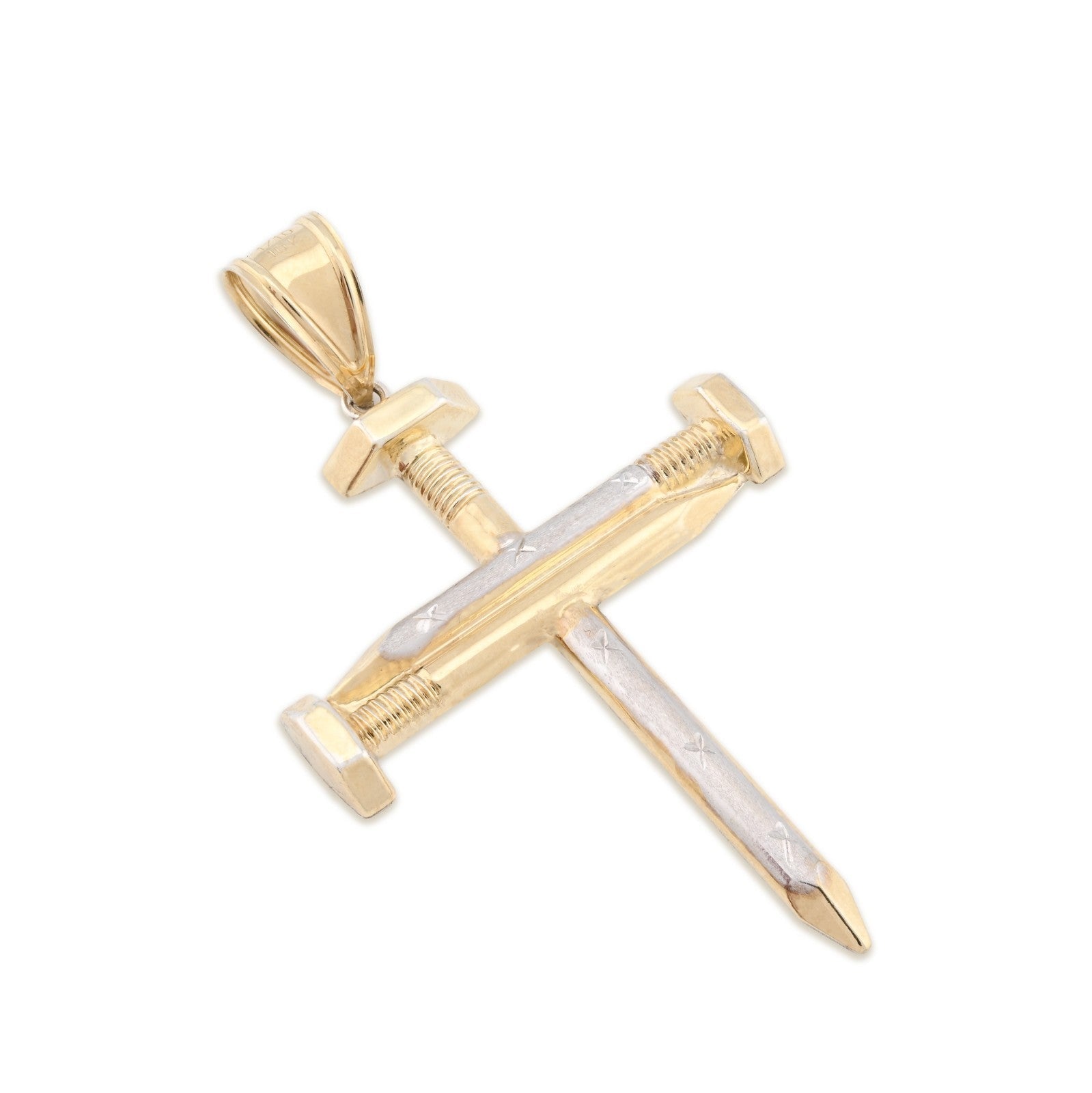 1/10th 10k Gold Bonded 925 Screw Nail Cross Pendant 3.3gms Mens Two Tone Charm - Elite Jewelers - Charms & Pendants