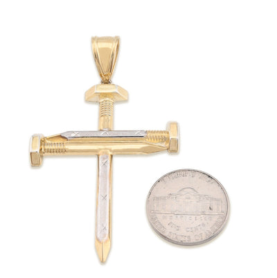 1/10th 10k Gold Bonded 925 Screw Nail Cross Pendant 3.3gms Mens Two Tone Charm - Elite Jewelers - Charms & Pendants