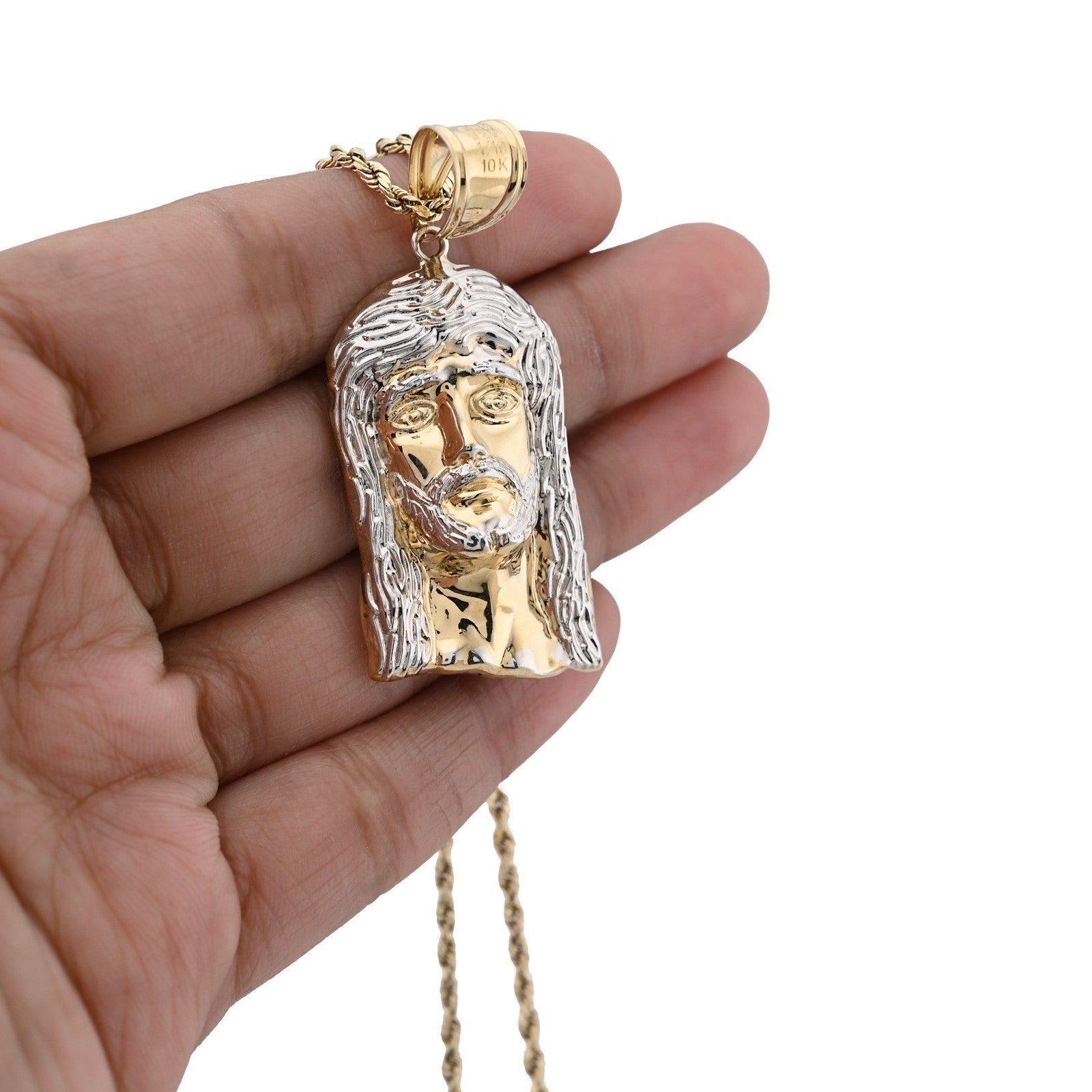 1/10th 10k Gold Bonded 925 Silver Jesus Head 2 Tone Pendant Mens 4.3gms Charm - Elite Jewelers - Charms & Pendants