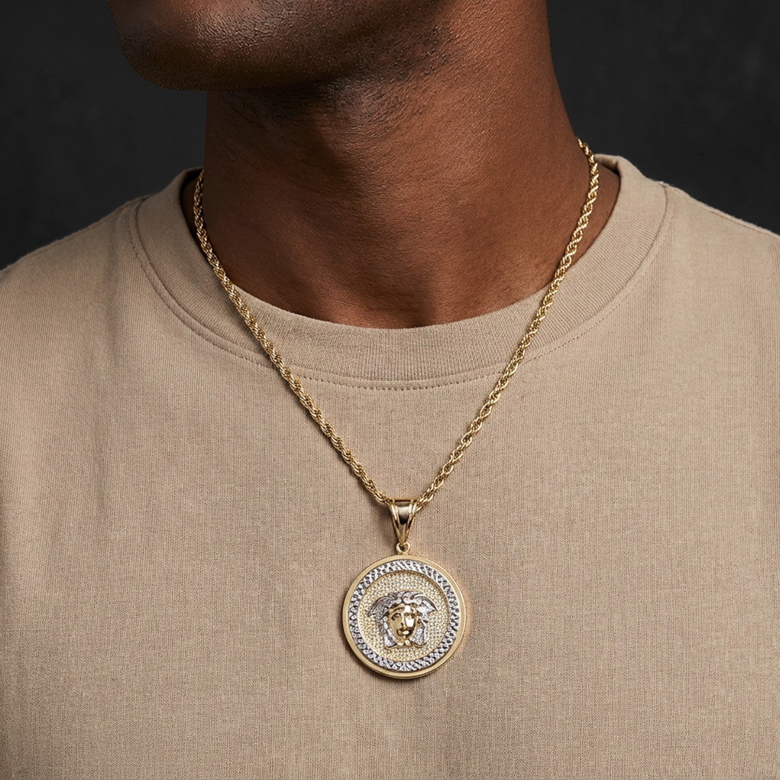 1/10th 10k Gold Bonded 925 Silver Medosa 5.4gms Round Charm Mens Womens Pendant - Elite Jewelers - Charms & Pendants