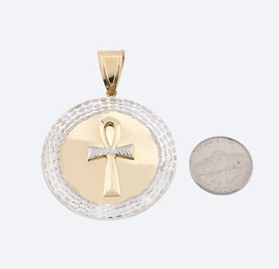 1/10th 10k Gold Bonded 925 Two Tone Ankh Cross Medallion Pendant 6.4gms Charm - Elite Jewelers - 