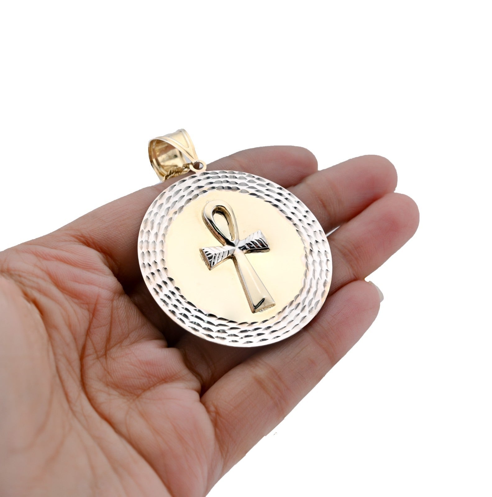 1/10th 10k Gold Bonded 925 Two Tone Ankh Cross Medallion Pendant 6.4gms Charm - Elite Jewelers - 