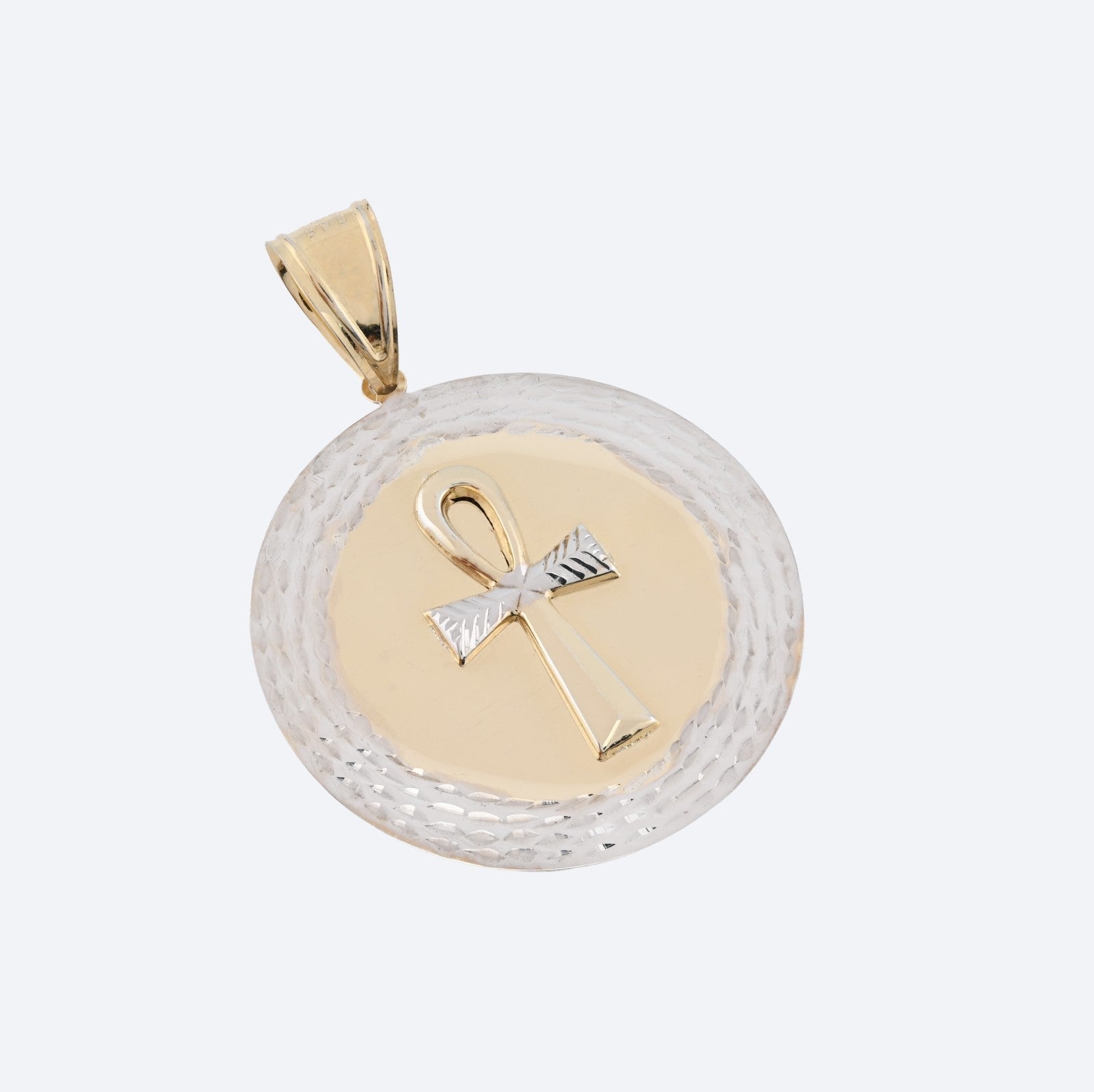 1/10th 10k Gold Bonded 925 Two Tone Ankh Cross Medallion Pendant 6.4gms Charm - Elite Jewelers - Charms & Pendants