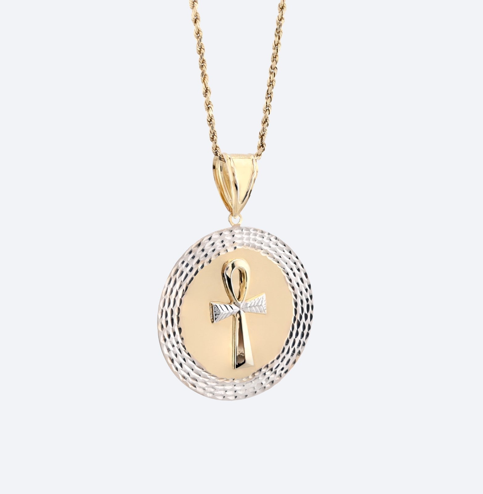 1/10th 10k Gold Bonded 925 Two Tone Ankh Cross Medallion Pendant 6.4gms Charm - Elite Jewelers - Charms & Pendants