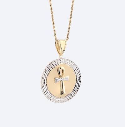 1/10th 10k Gold Bonded 925 Two Tone Ankh Cross Medallion Pendant 6.4gms Charm - Elite Jewelers - Charms & Pendants