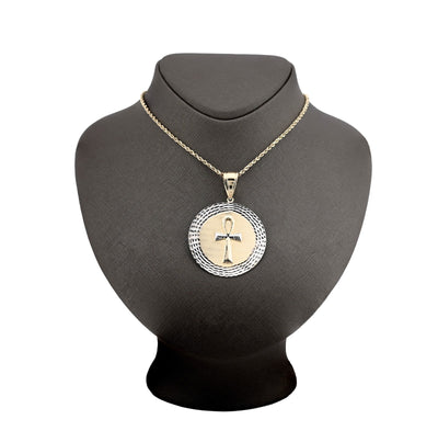 1/10th 10k Gold Bonded 925 Two Tone Ankh Cross Medallion Pendant 6.4gms Charm - Elite Jewelers - Charms & Pendants