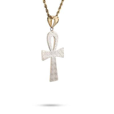 1/10th 10k Gold Bonded 925 Two Tone Ankh Cross Penant Religious 2g Mens Charm - Elite Jewelers - Charms & Pendants
