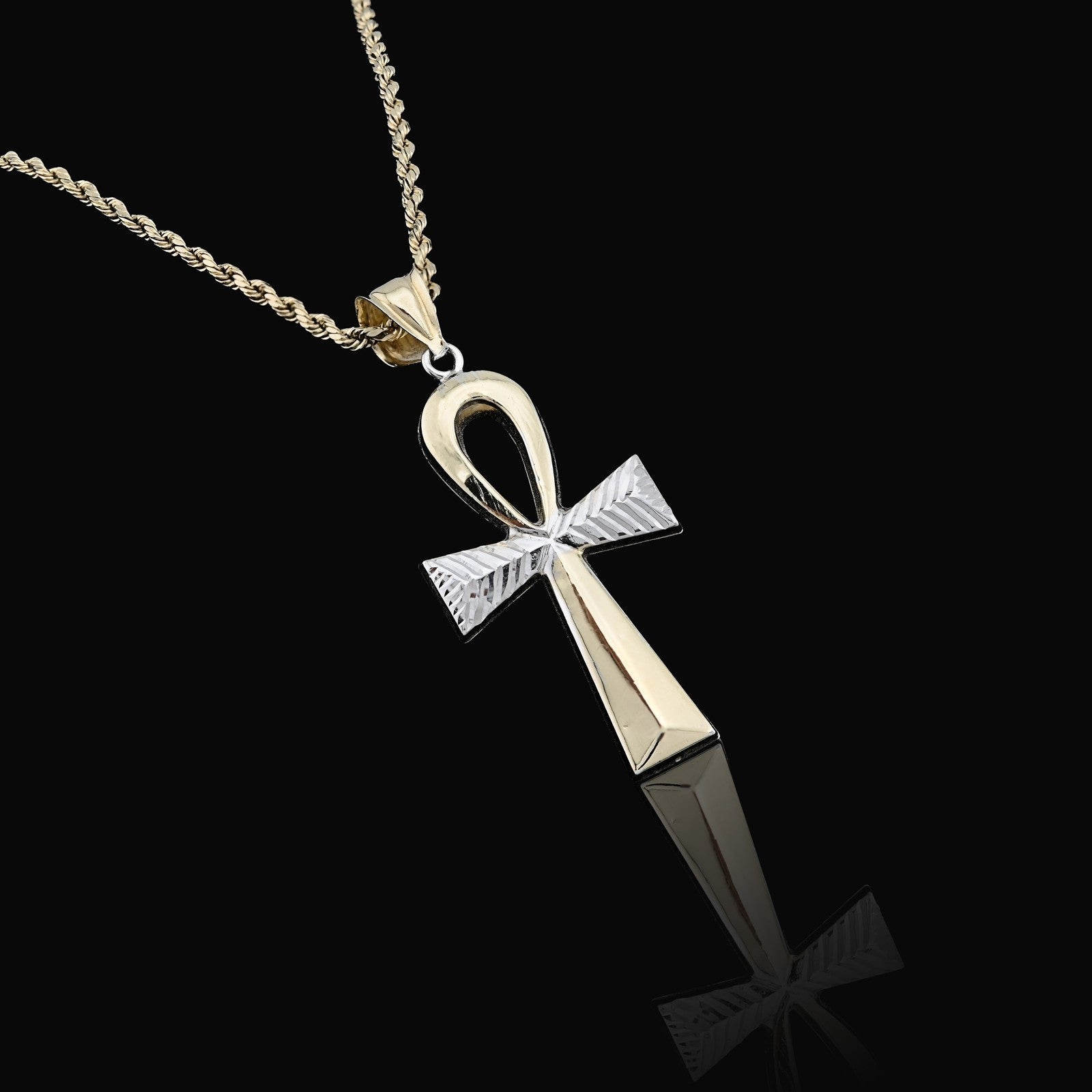 1/10th 10k Gold Bonded 925 Two Tone Ankh Cross Penant Religious 2g Mens Charm - Elite Jewelers - Charms & Pendants