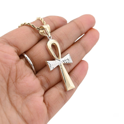1/10th 10k Gold Bonded 925 Two Tone Ankh Cross Penant Religious 2g Mens Charm - Elite Jewelers - Charms & Pendants