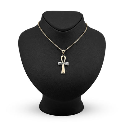 1/10th 10k Gold Bonded 925 Two Tone Ankh Cross Penant Religious 2g Mens Charm - Elite Jewelers - Charms & Pendants