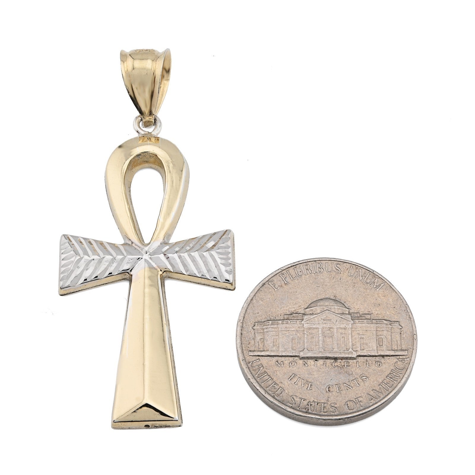 1/10th 10k Gold Bonded 925 Two Tone Ankh Cross Penant Religious 2g Mens Charm - Elite Jewelers - Charms & Pendants
