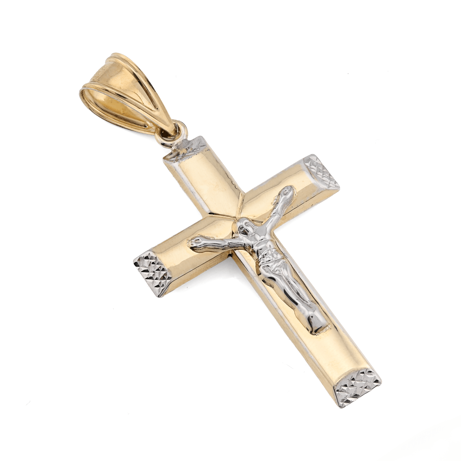 1/10th 10k Gold Bonded 925 Two Tone Cross Crucifix Pendant 3.3gm Religious Charm - Elite Jewelers - Charms & Pendants