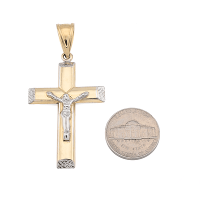 1/10th 10k Gold Bonded 925 Two Tone Cross Crucifix Pendant 3.3gm Religious Charm - Elite Jewelers - Charms & Pendants