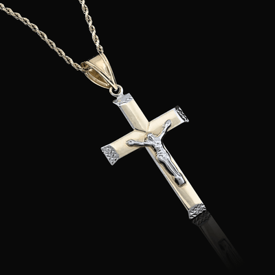 1/10th 10k Gold Bonded 925 Two Tone Cross Crucifix Pendant 3.3gm Religious Charm - Elite Jewelers - Charms & Pendants