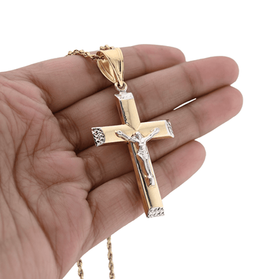 1/10th 10k Gold Bonded 925 Two Tone Cross Crucifix Pendant 3.3gm Religious Charm - Elite Jewelers - Charms & Pendants