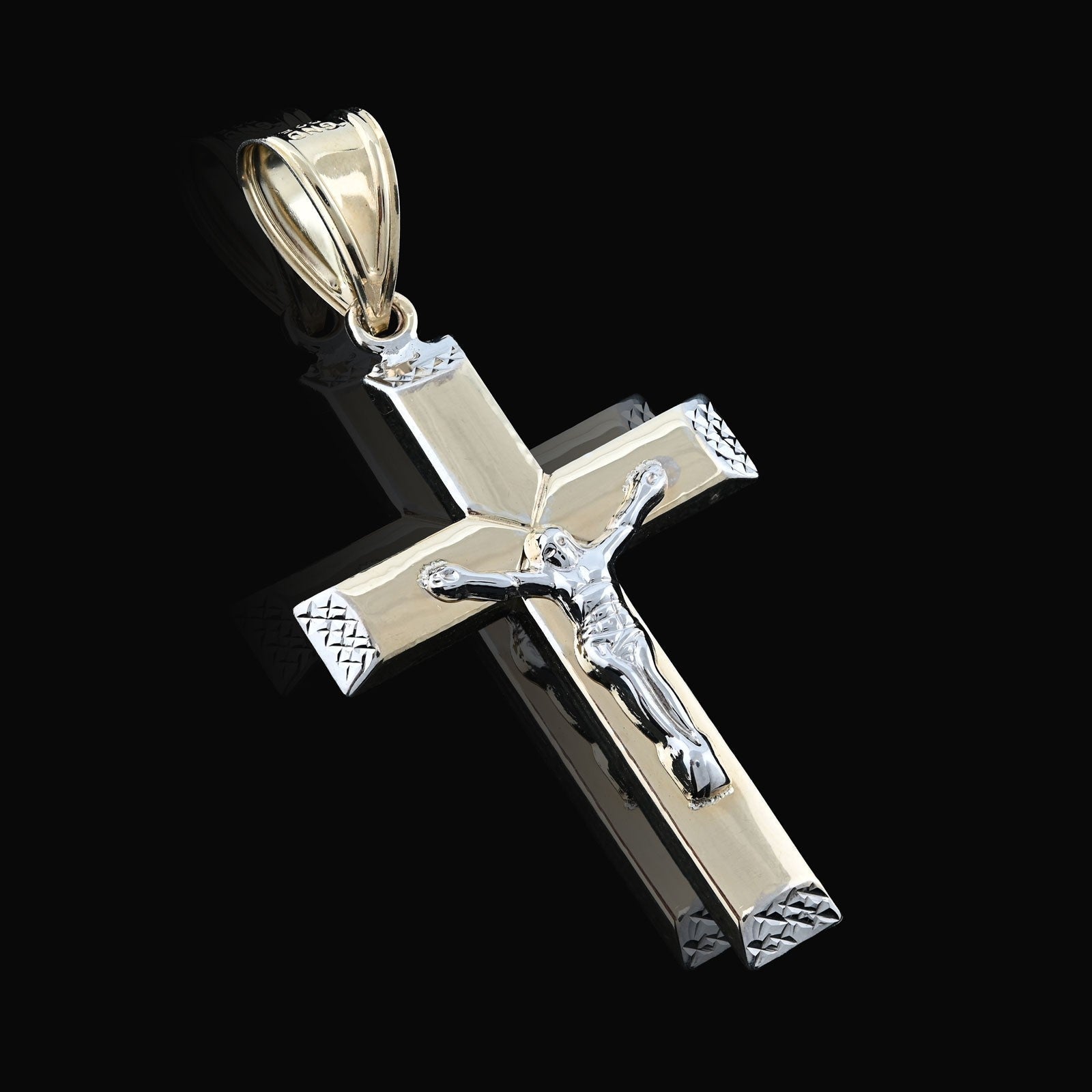 1/10th 10k Gold Bonded 925 Two Tone Cross Crucifix Pendnat Religious 3.3gm Charm - Elite Jewelers - Charms & Pendants
