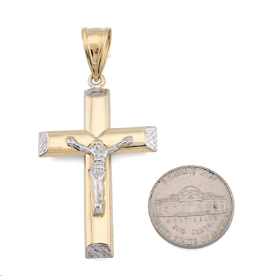 1/10th 10k Gold Bonded 925 Two Tone Cross Crucifix Pendnat Religious 3.3gm Charm - Elite Jewelers - Charms & Pendants