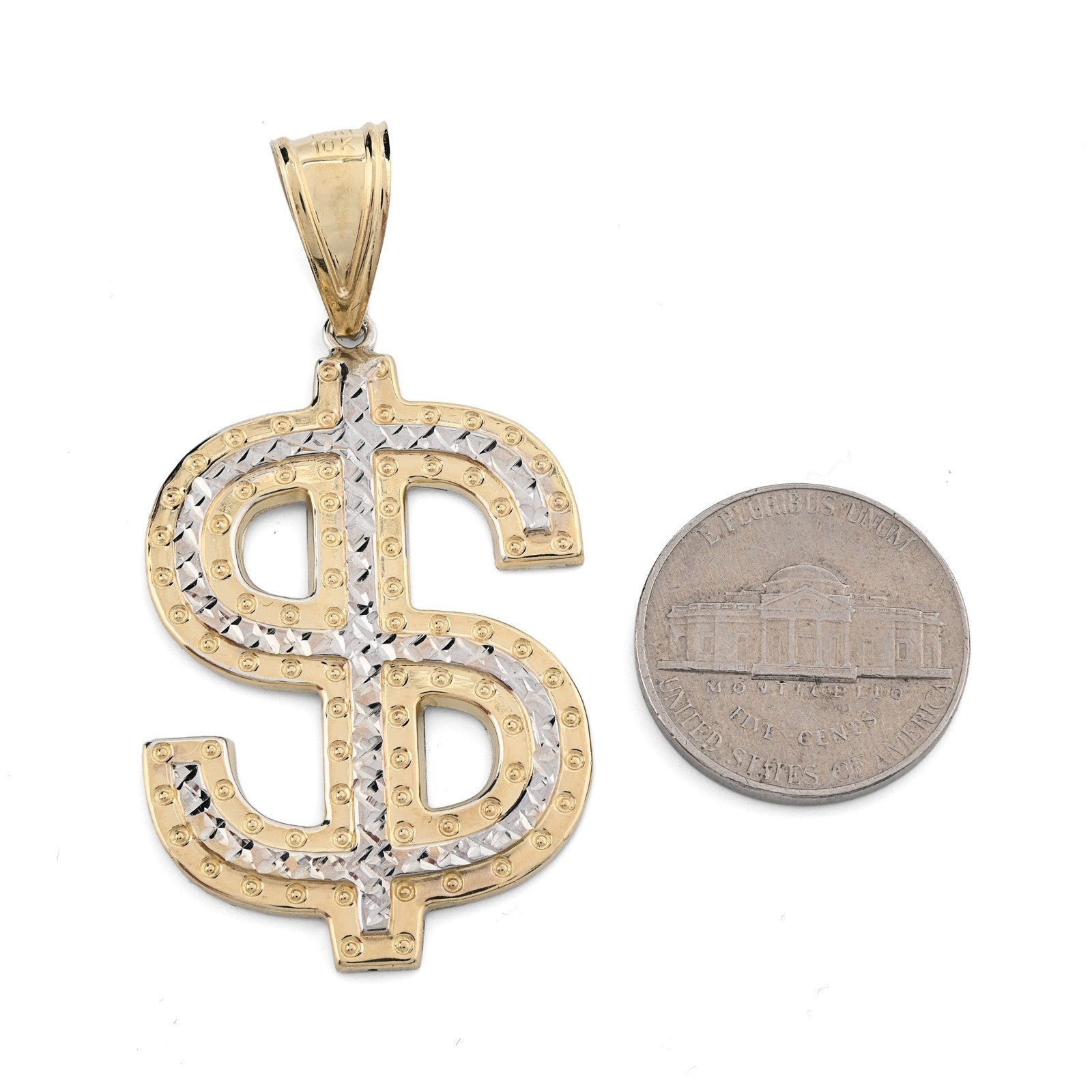 1/10th 10k Gold Bonded 925 Two Tone "$" Dollar Symbol Pendant 3.8g Charm For Men - Elite Jewelers - Charms & Pendants