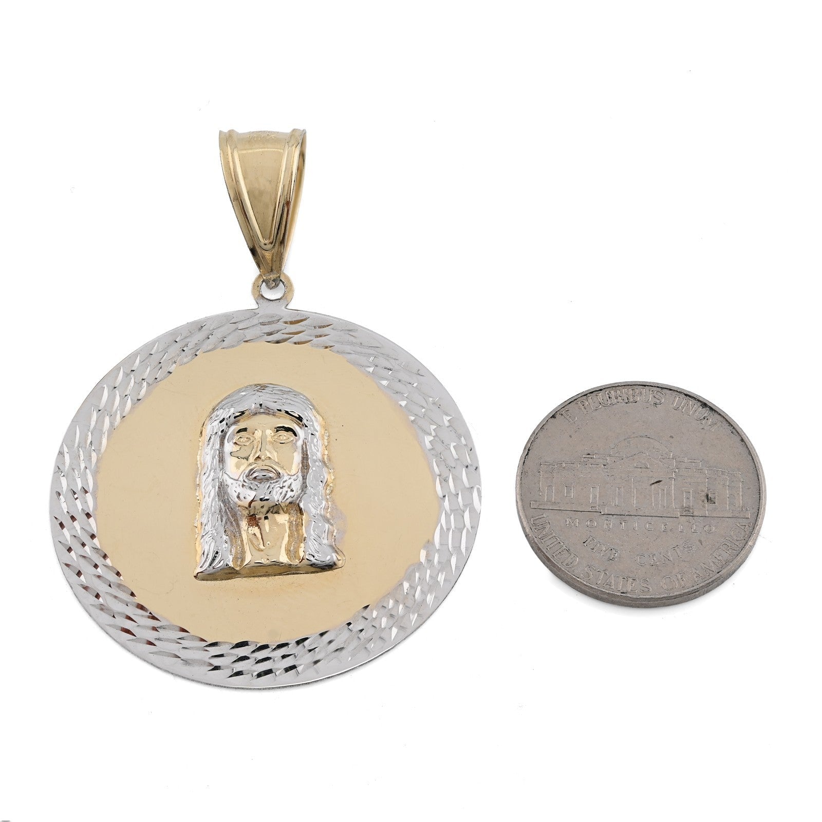 1/10th 10k Gold Bonded 925 Two Tone Jesus Head Medallion Pendant 4.7g Mens Charm - Elite Jewelers - Charms & Pendants