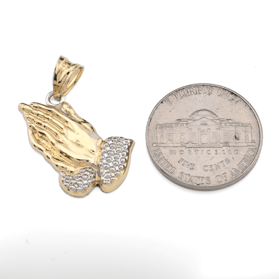 1/10th 10k Gold Bonded 925 Two Tone Praying Hand Charm 1.4gms Religious Pendant - Elite Jewelers - Charms & Pendants