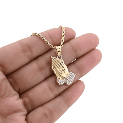 1/10th 10k Gold Bonded 925 Two Tone Praying Hand Charm 1.4gms Religious Pendant - Elite Jewelers - Charms & Pendants