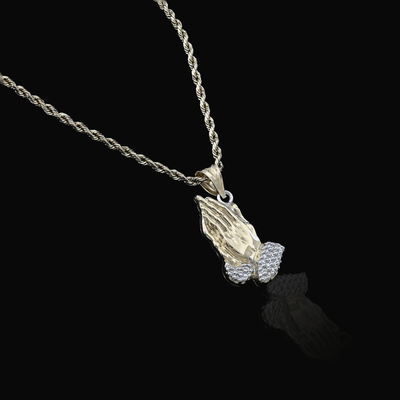 1/10th 10k Gold Bonded 925 Two Tone Praying Hand Charm 1.4gms Religious Pendant - Elite Jewelers - Charms & Pendants