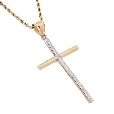 1/10th 10k Gold Bonded 925 Two Tone Thin Diamond Cut Cross Pendant 1.4gms Charm - Elite Jewelers - Charms & Pendants
