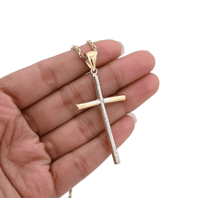 1/10th 10k Gold Bonded 925 Two Tone Thin Diamond Cut Cross Pendant 1.4gms Charm - Elite Jewelers - Charms & Pendants
